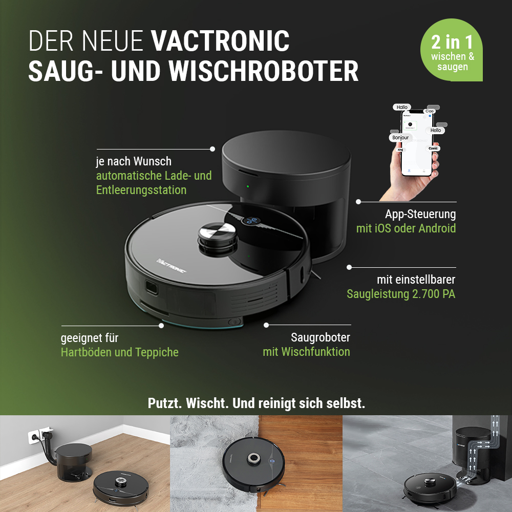 Vacustar Vactronic Saug- und Wischroboter inkl. Lade- u. Entleerungsstation